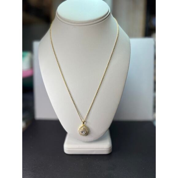 CZ teardrop ygp over 925  pendant with ygp over stainless steel chain necklace - Picture 7 of 11